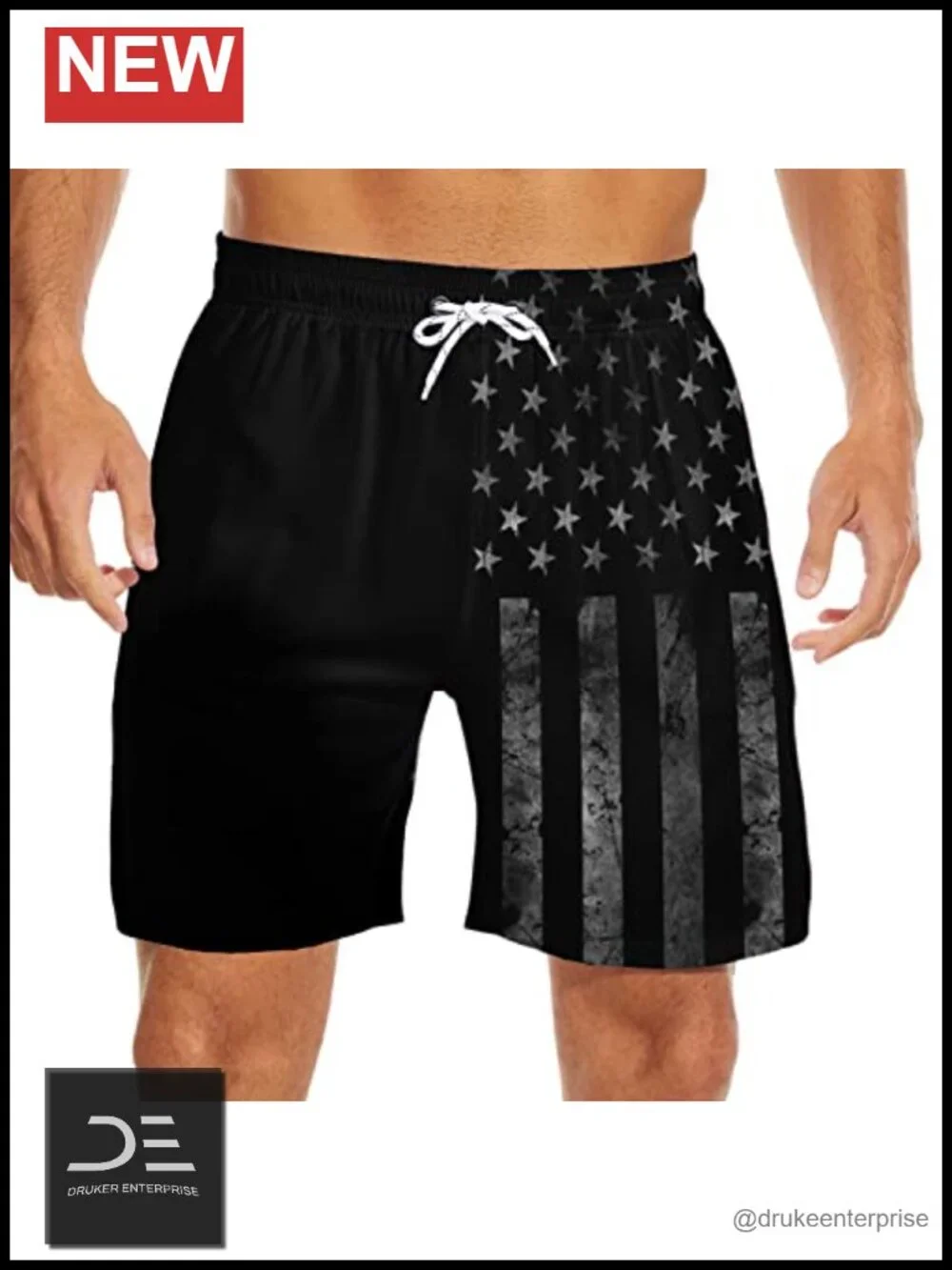 Men's Swim Trunks with Compression Liner USA Flag Board Shorts 7